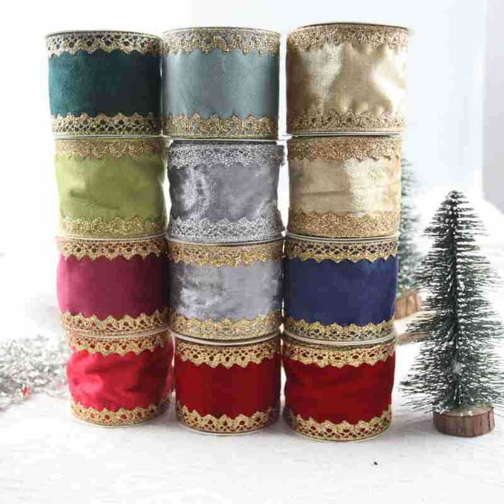 Velvet Ribbon Roll - Fabric Wired Ribbon Velvet Shimmer Lace