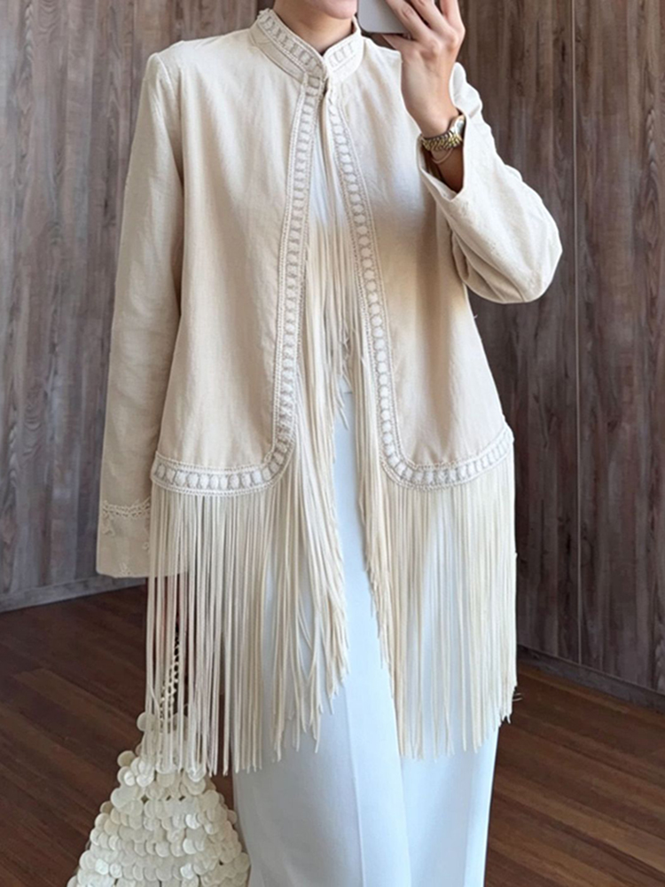 Tassel Fringe Trim - Embroidery Trim Stand Collar Long Sleeve