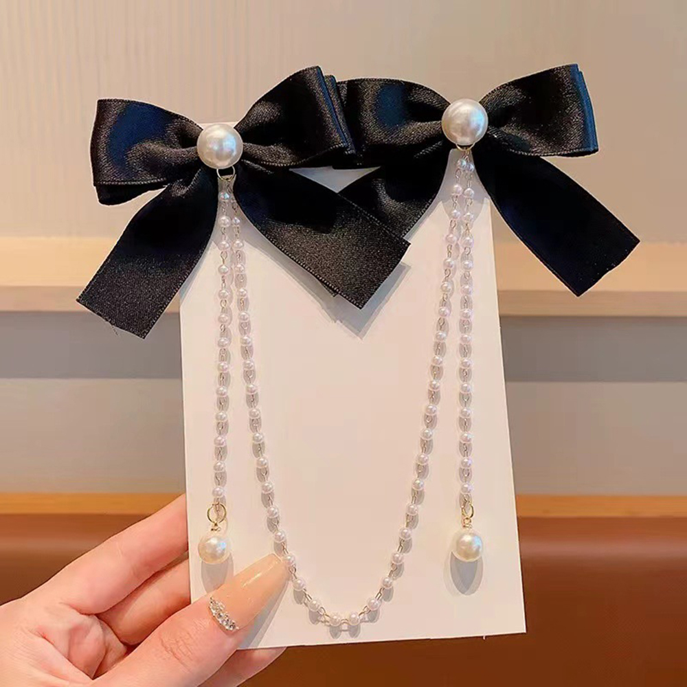 Children's Bow Hair Clip Baby  - Pearl Trim Chain ulasan dan harga