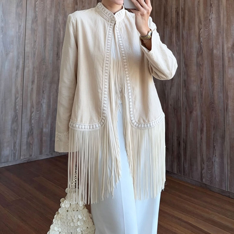 Autumn Boho Outerwear Coats Ha - Tassel Fringe Trim ulasan dan harga