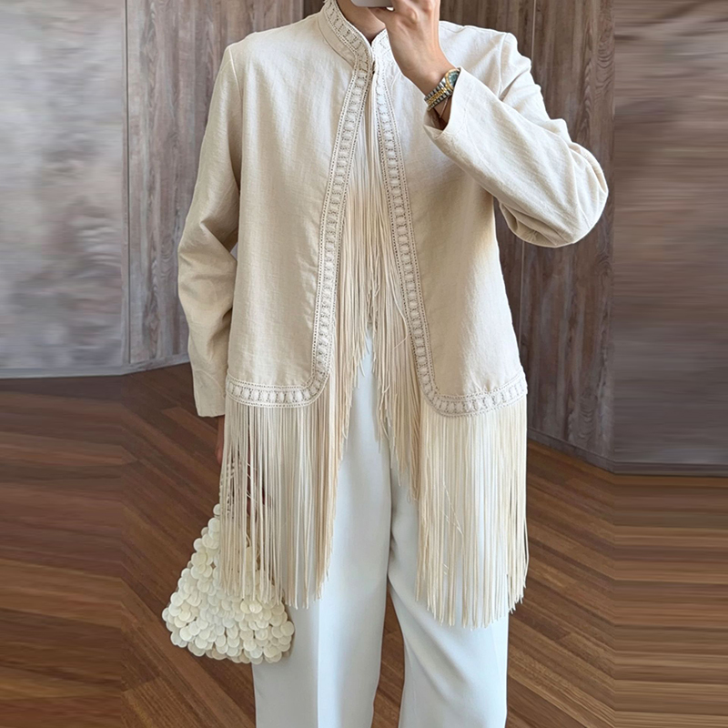 Autumn Boho Outerwear Coats Ha - Tassel Fringe Trim ulasan dan harga