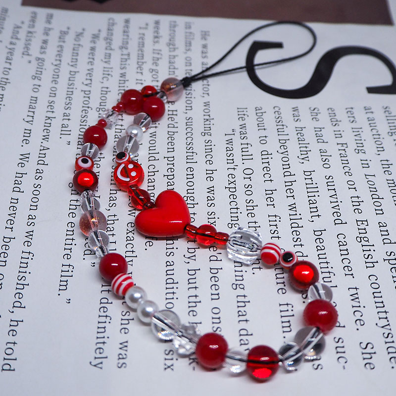 Red Clear Mobile Y2k Phone Cha - Pearl Trim Chain ulasan dan harga