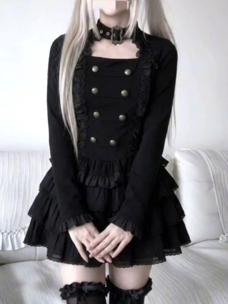Gothic Harajuku Lolita 2-piece - Elastic Lace Trim ulasan dan harga