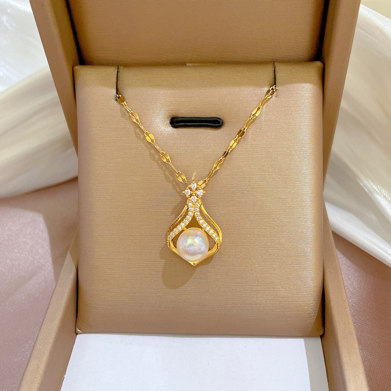 Elegant Women's K14 Gold Color - Pearl Trim Chain ulasan dan harga