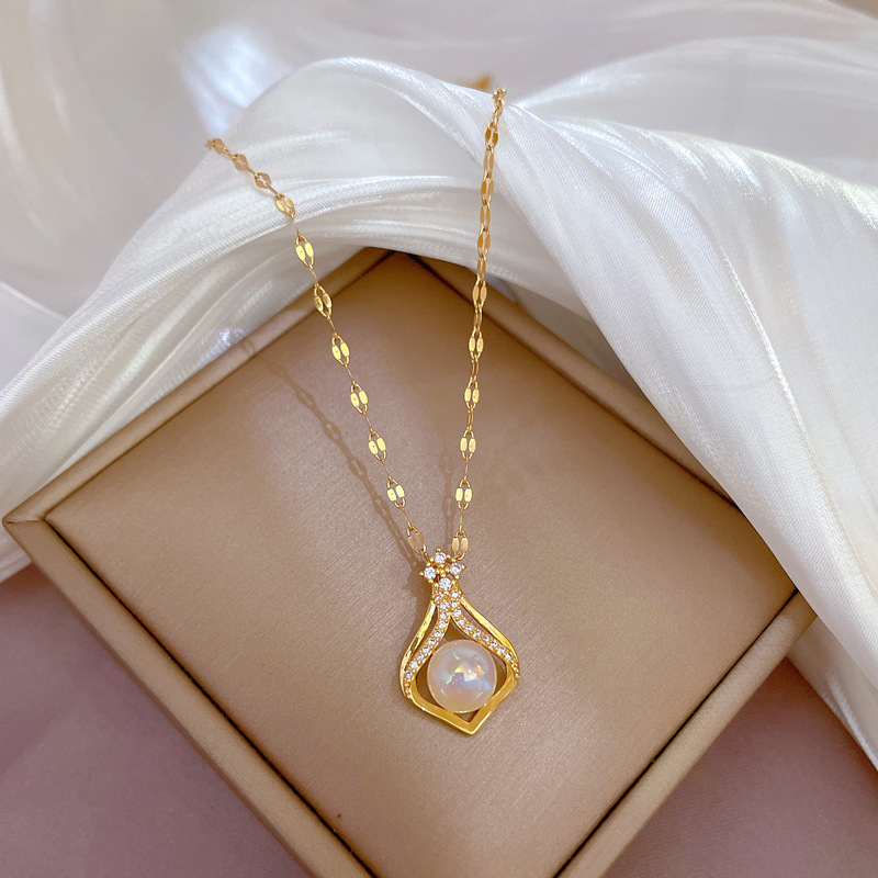 Elegant Women's K14 Gold Color - Pearl Trim Chain ulasan dan harga